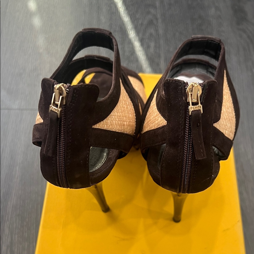Fendi Brown and Tan Strappy Heels - Picture 6 of 8